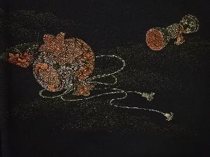 アンティーク　漆小槌に地紙・花模様織出し一つ紋羽織